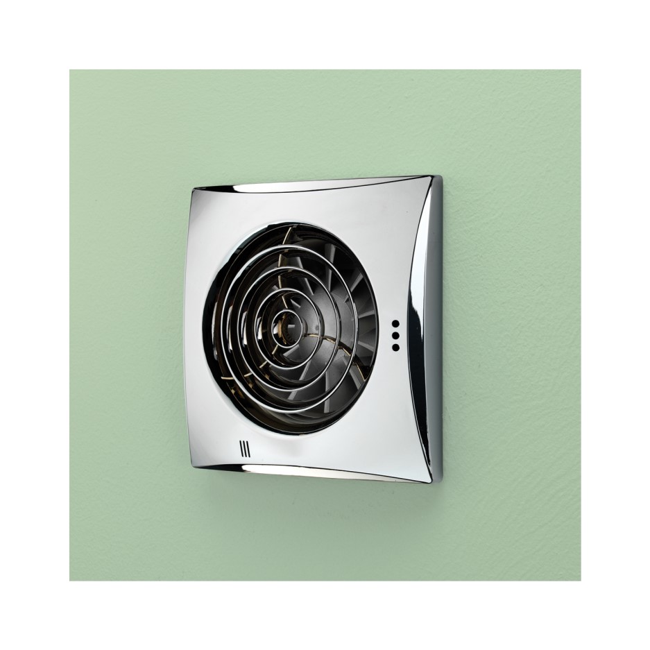 HiB Hush Chrome Wall Mounted Bathroom Extractor Fan with Timer Better