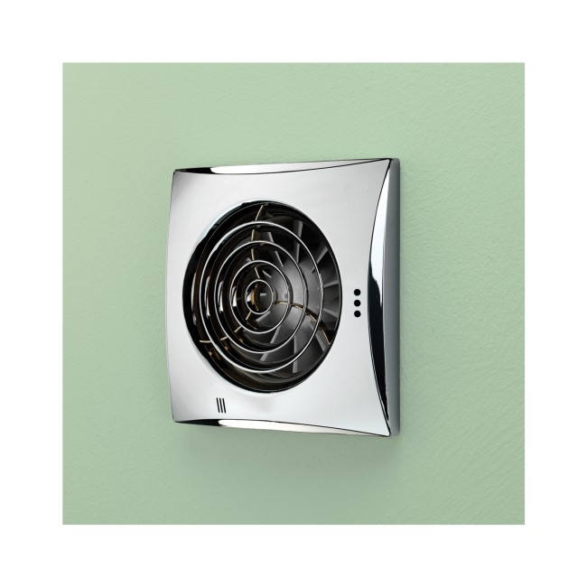 HiB Hush Chrome Wall Mounted Bathroom Extractor Fan with Timer