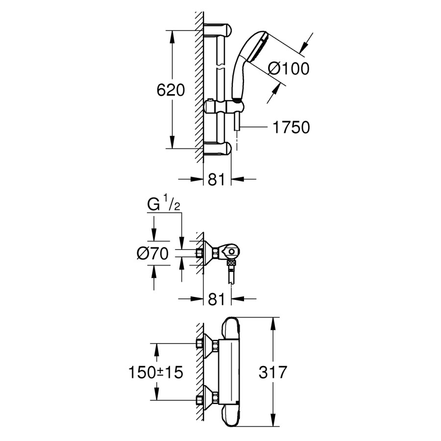 GRADE A1 - Grohe Grohtherm 1000 Thermostatic Shower Mixer and Kit
