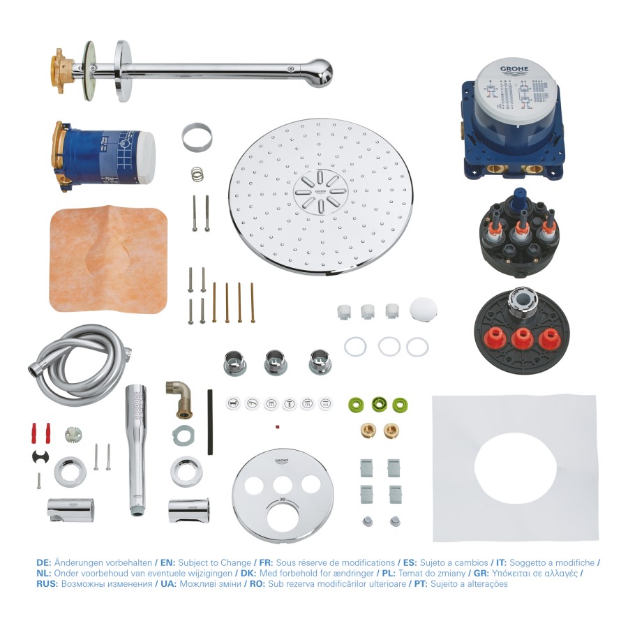 Grohe Grohtherm Concealed Thermostatic Mixer Shower with Wall Mounted Shower Head & Pencil Handset