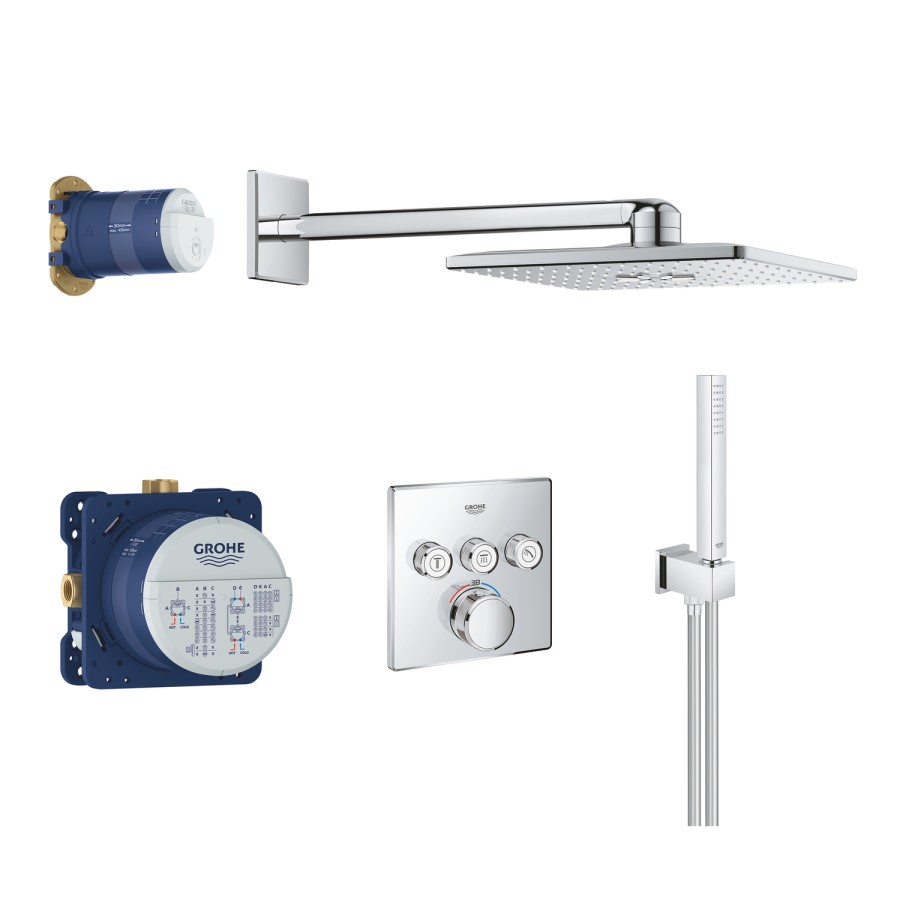 Grohe Grohtherm Concealed Thermostatic Mixer Shower with Square Wall Mounted Shower Head & Pencil Handset