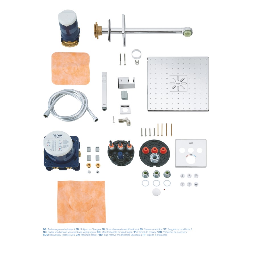 Grohe Grohtherm Concealed Thermostatic Mixer Shower with Square Wall Mounted Shower Head & Pencil Handset