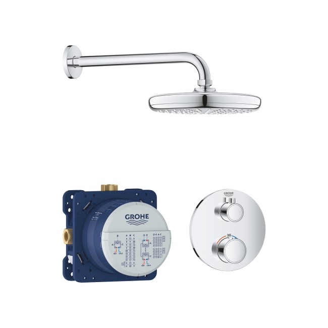 Grohe Tempesta 210 Chrome Concealed Shower Mixer with Dual Control & Round Wall Mounted Head