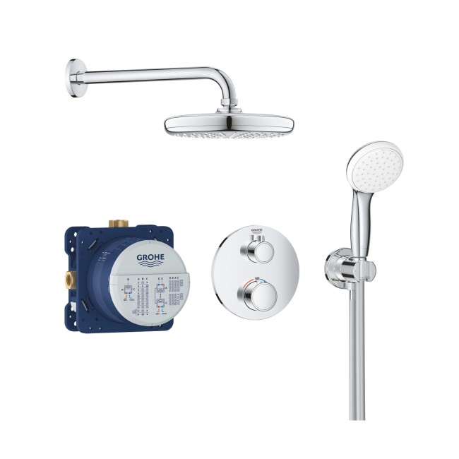 Grohe Tempesta 210 Chrome Concealed Shower Mixer with Dual Control & Round Wall Mounted Head and Handset