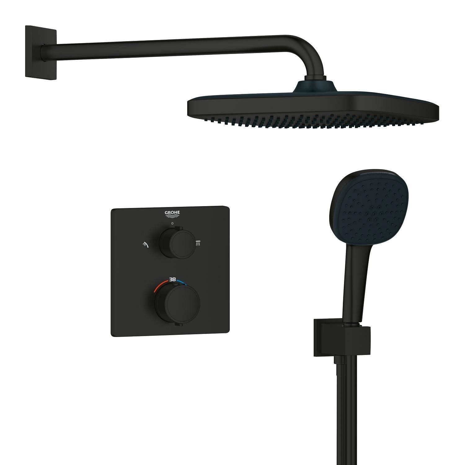 Grohe Black Quickfix Precision Thermostat Concealed Shower System With Vitalio Comfort 250