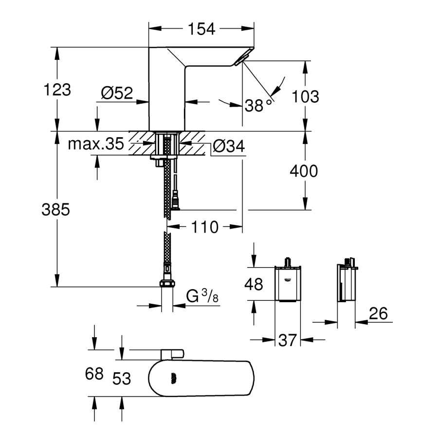GRADE A1 - Grohe Bau Cosmopolitan Infrared Sensor Basin Mixer Tap