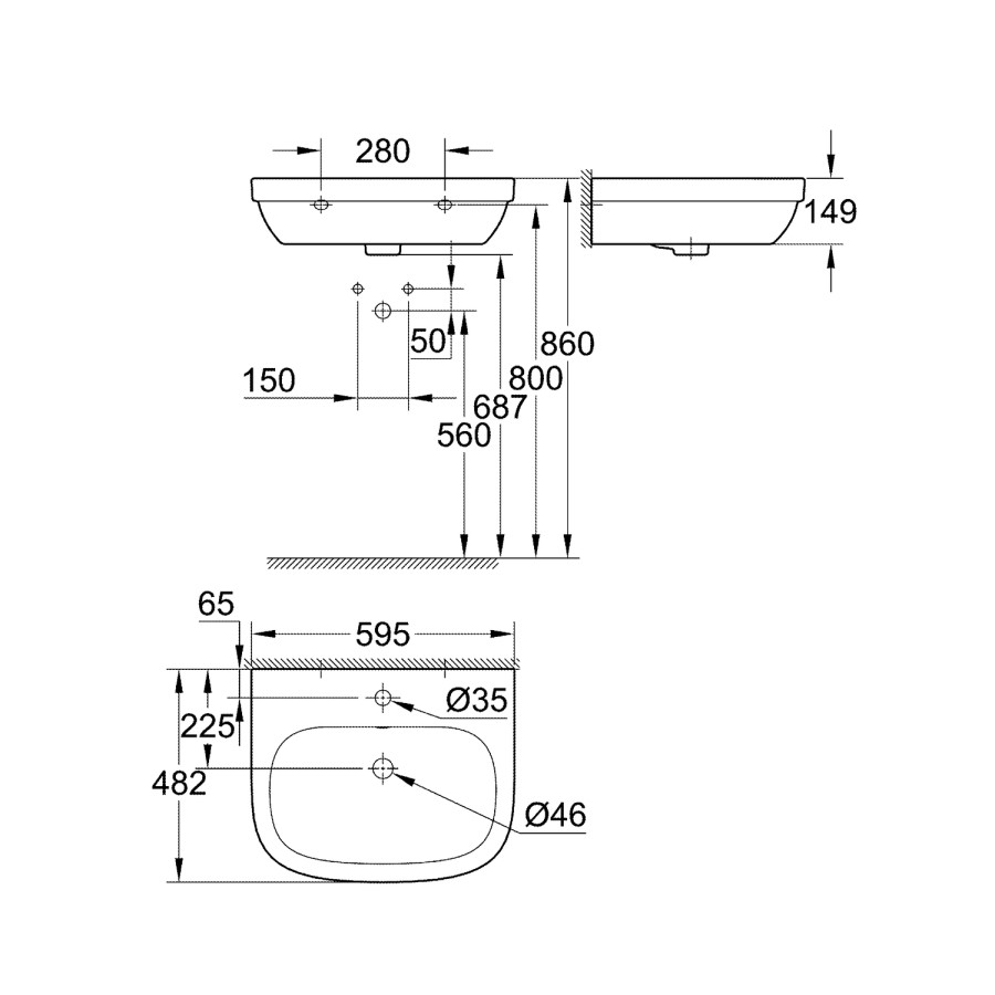 GRADE A1 - Grohe Euro Wall Hung Basin 600mm