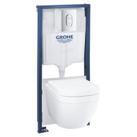 Wall Hung Rimless Toilet with Soft Close Seat Frame and Cistern - Grohe Solido Euro Wall Hung Rimless Toilet with Soft Close Seat Frame and Cistern - Grohe Solido Euro
