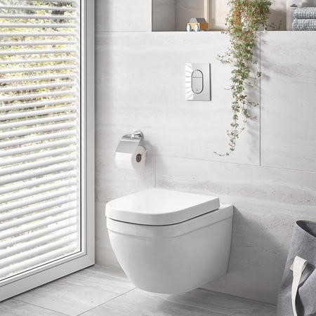 GROHE GROHE WC FRAME & GROHE EURO CERAMIC RIMLESS WALL HUNG WC TOILET SOFT CLOSE SEAT 