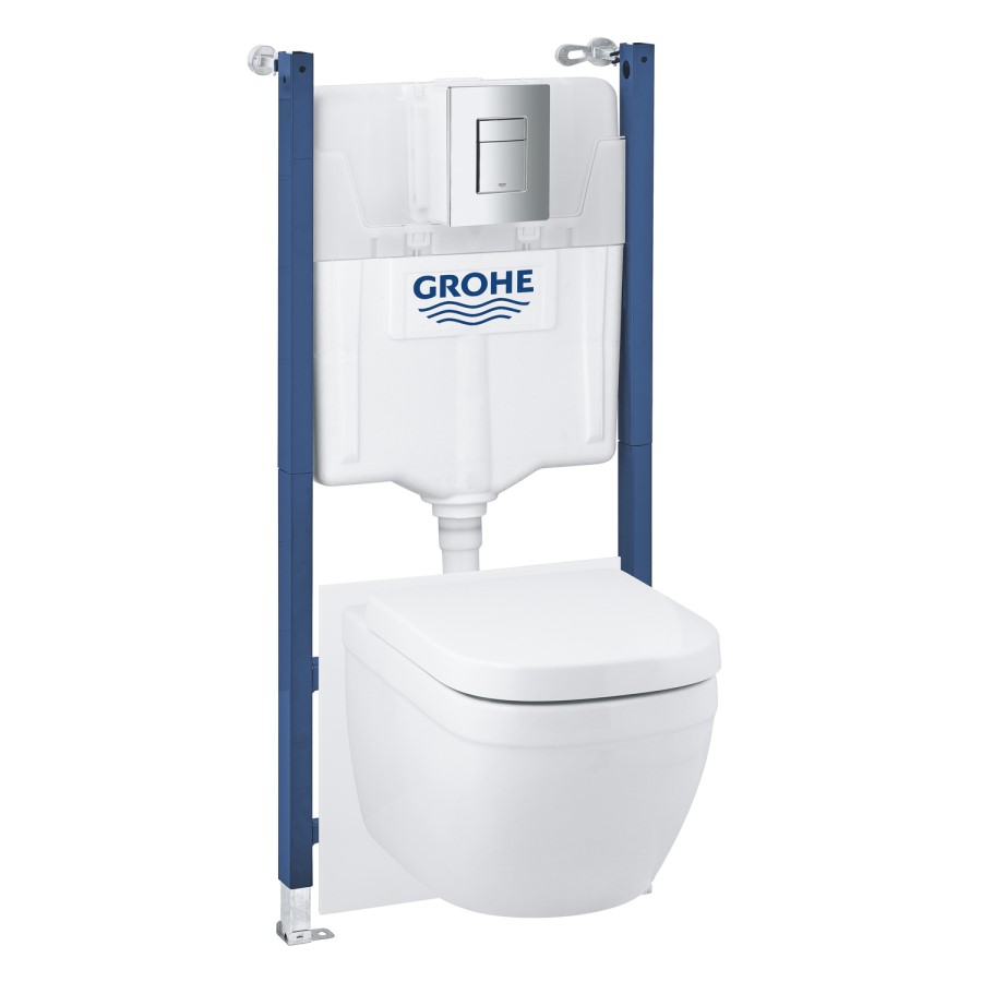 Grohe Euro Solido Wall Hung Rimless Toilet with Concealed Cistern Frame and Flush Plate
