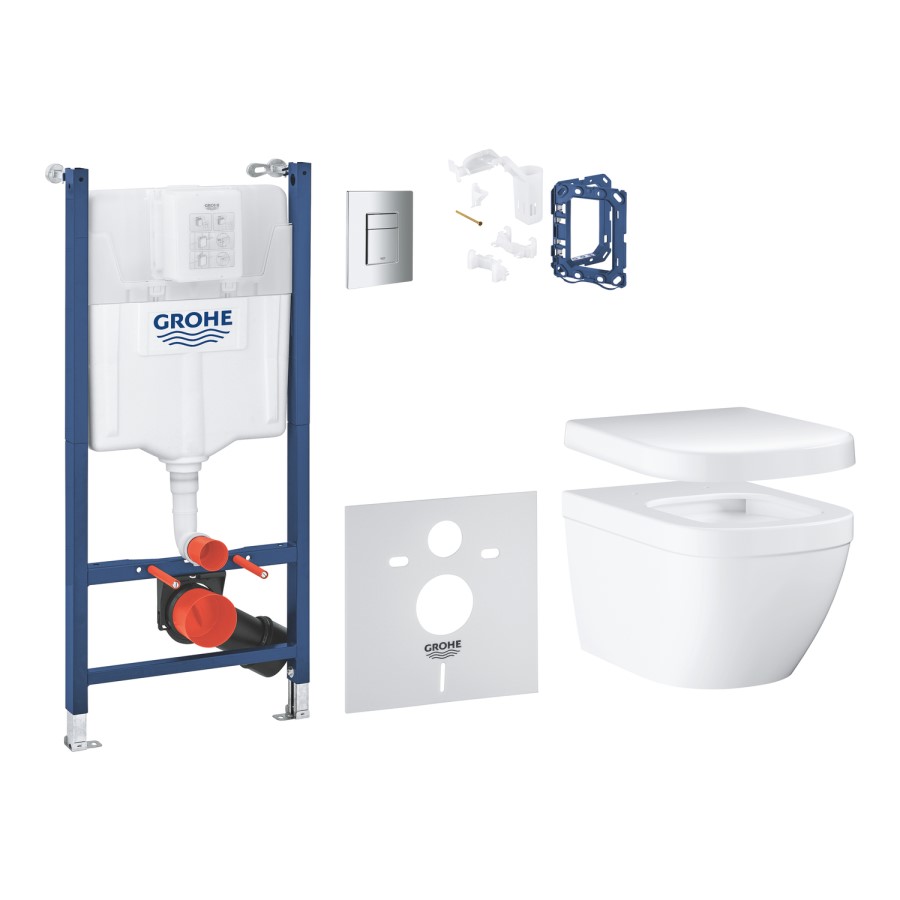 Grohe Euro Solido Wall Hung Rimless Toilet with Concealed Cistern Frame and Flush Plate