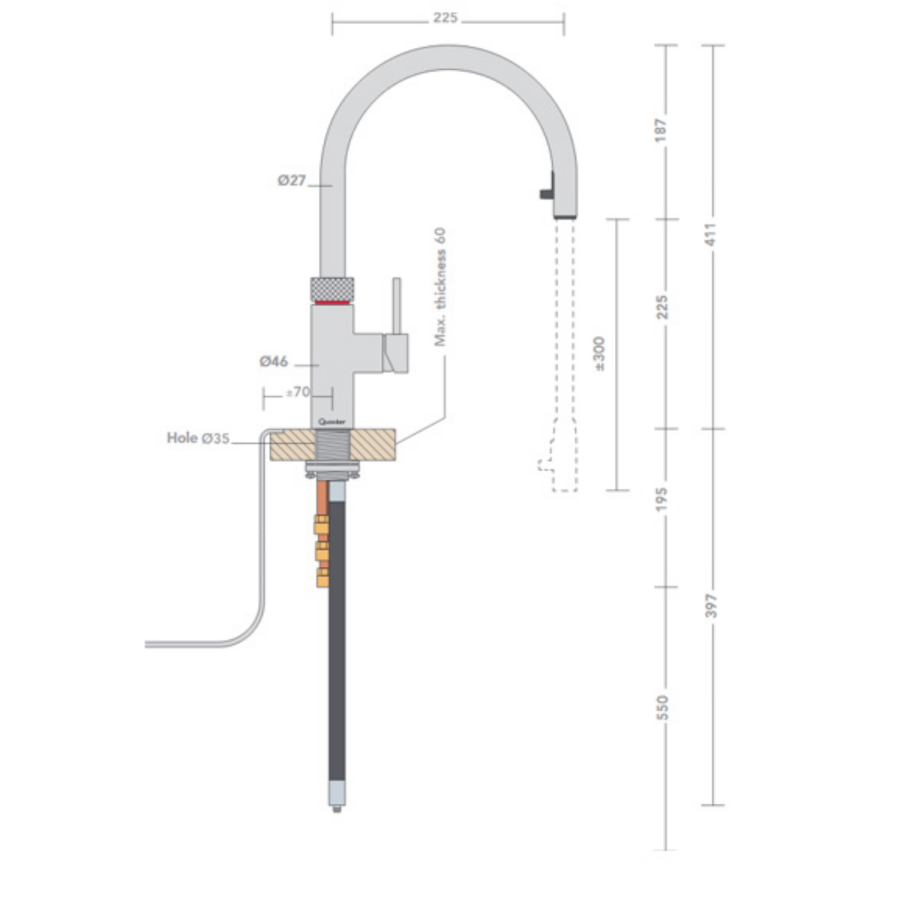 GRADE A1 - Box Opened Quooker PRO3 Fusion Instant Boiling Water Tap Single Lever in Black