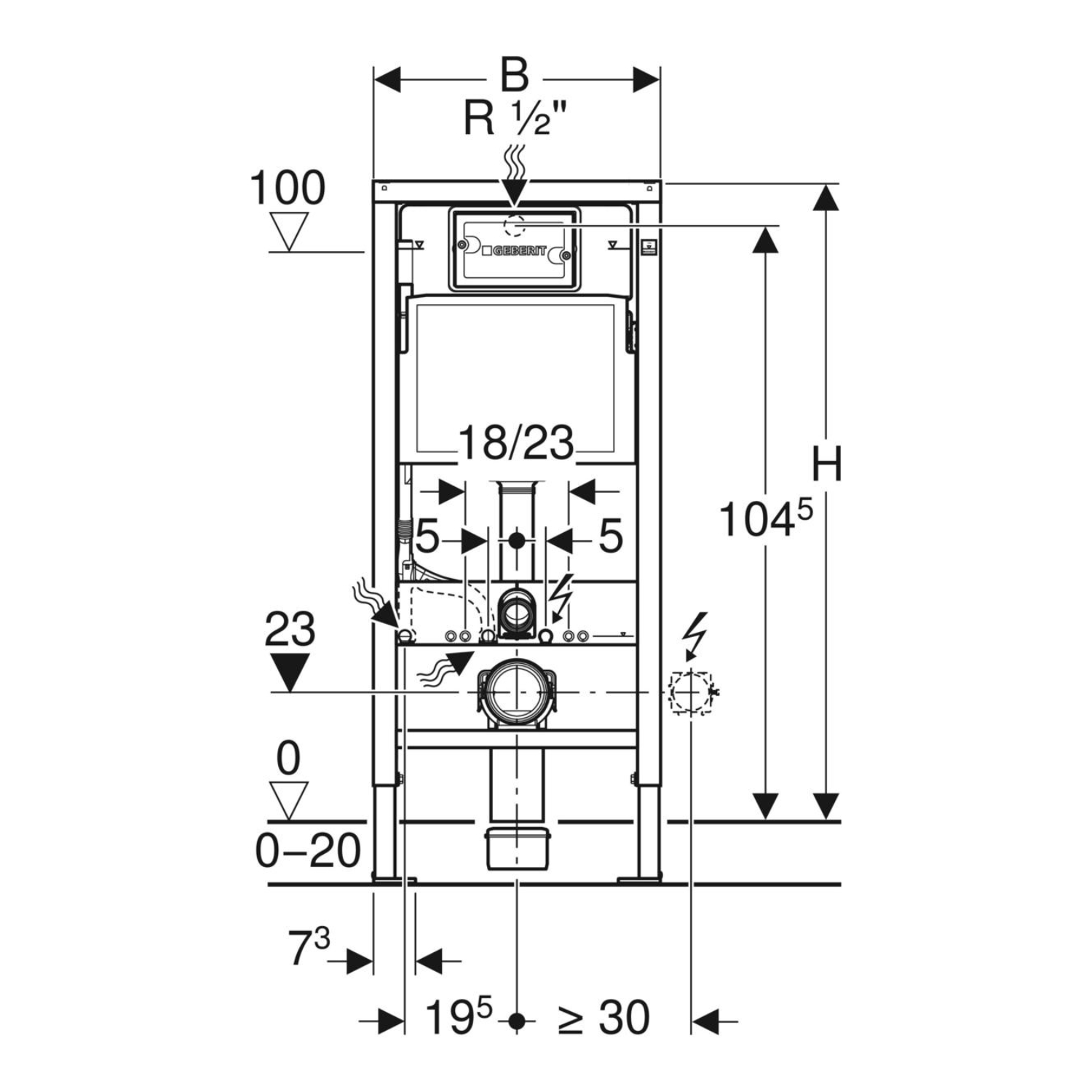 Geberit Delta Concealed Cistern with 1120mm Duofix Frame and Delta20 ...