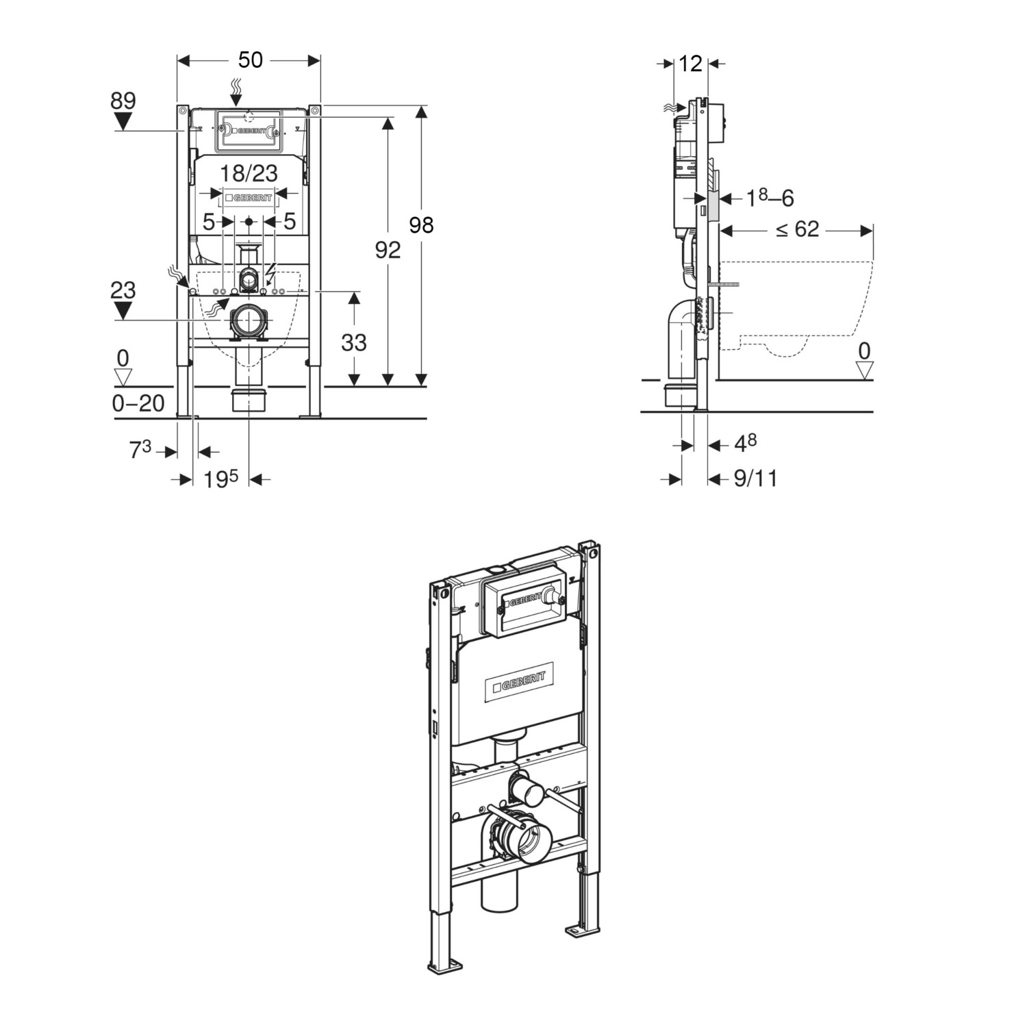 Geberit Duofix 980mm Frame and Delta Concealed Cistern - Better Bathrooms