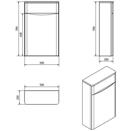 GRADE A1 - Walnut Back to Wall WC Toilet Unit - Without Toilet - W500 x D200mm