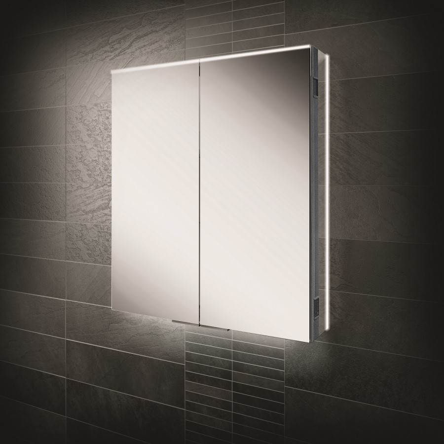 HIB Ether 60 - 2 Door Mirrored Bathroom Cabinet with lights 600 x 700mm