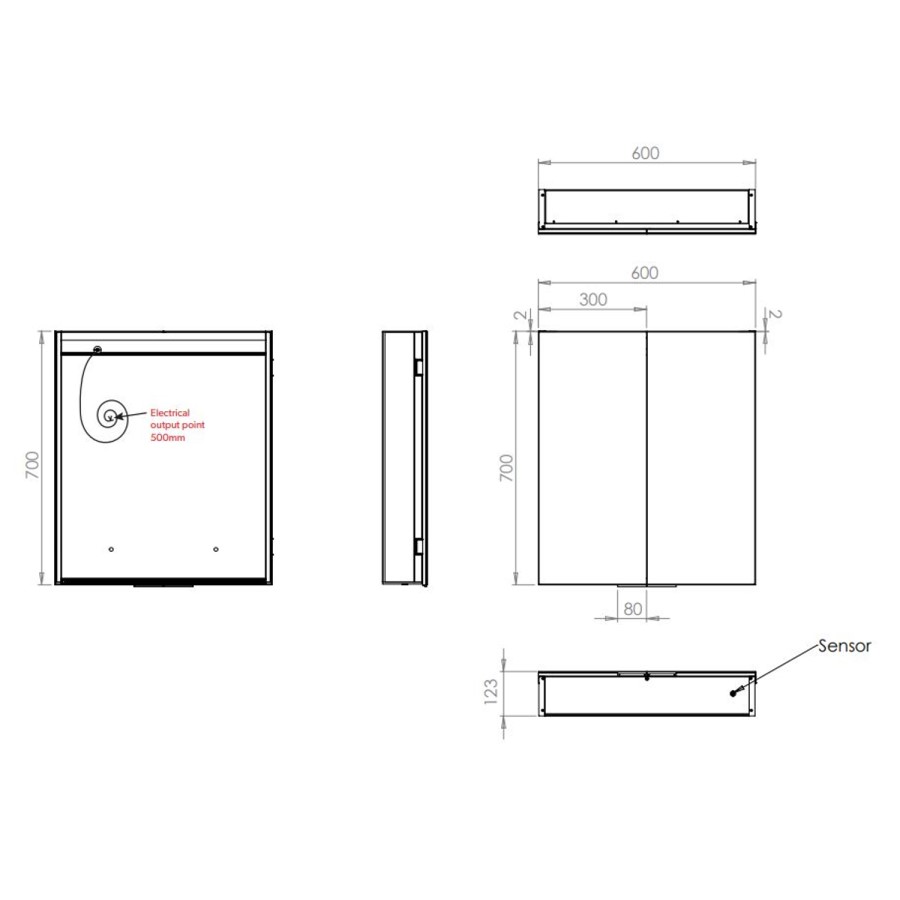 HIB Ether 60 - 2 Door Mirrored Bathroom Cabinet with lights 600 x 700mm