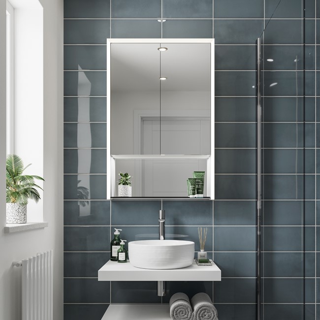 HIB Verve 60 - Double Door Mirrored Bathroom Cabinet with lights 600 x 900mm
