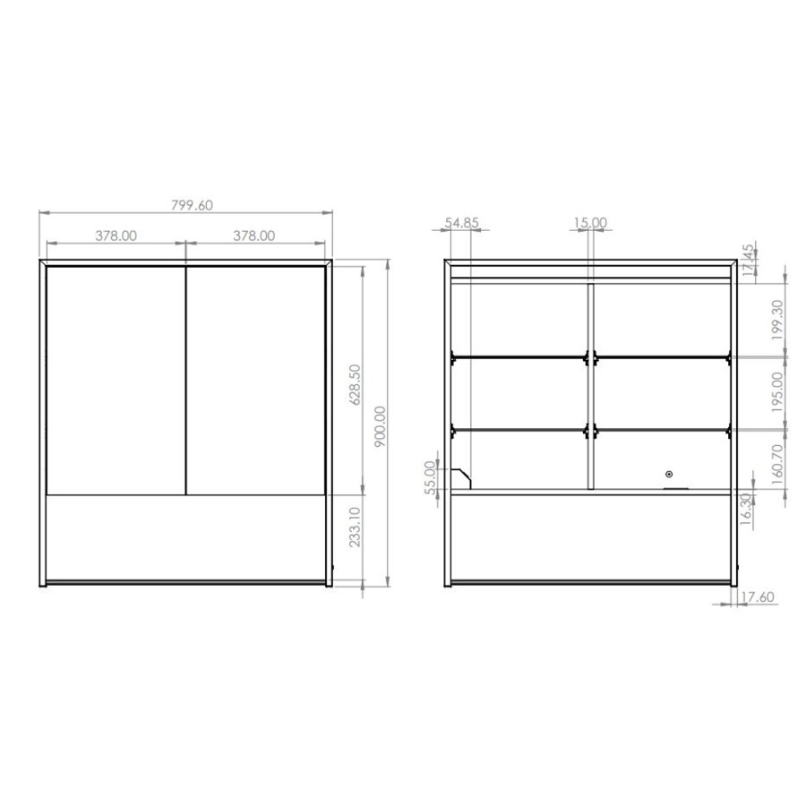 HIB Verve 80 - Mirrored Wall Bathroom Cabinet with lights & Shelf 800 x 900mm