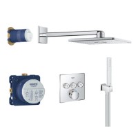 Grohe Grohtherm Concealed Thermostatic Mixer Shower with Square Wall Mounted Shower Head & Pencil Handset
