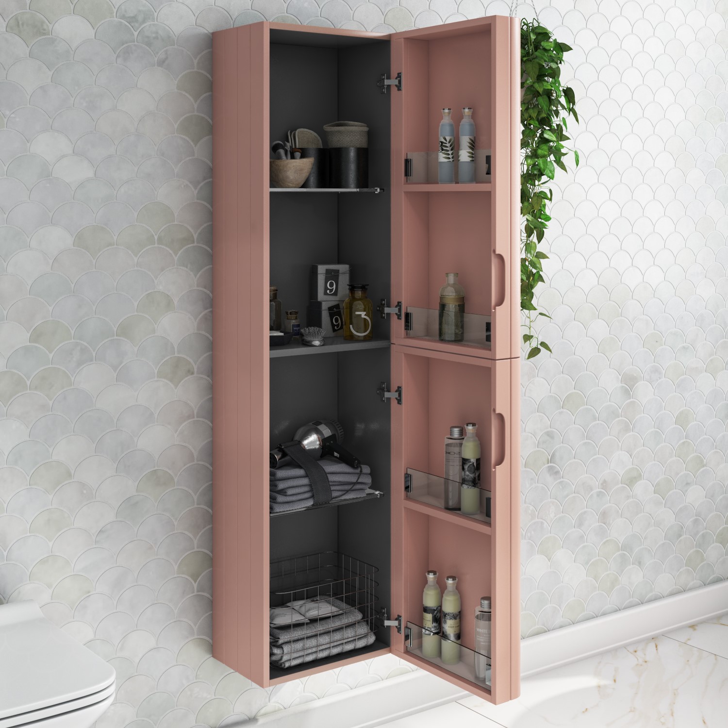 Pink Wall Mounted Tall Bathroom Cabinet 350mm - Empire - Better Bathrooms