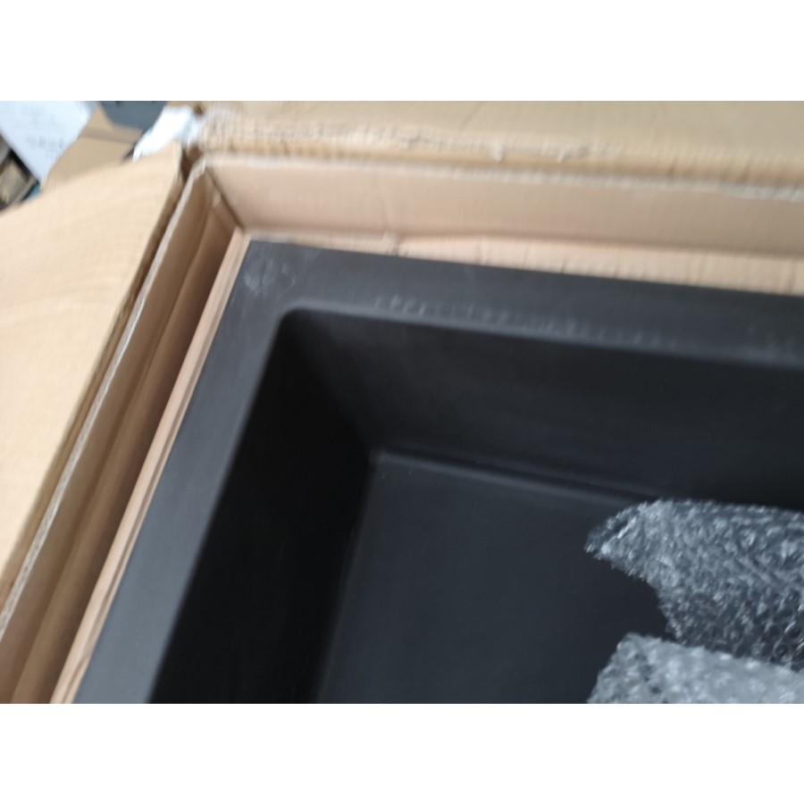GRADE A2 - Single Bowl Inset Black Granite Kitchen Sink with Reversible Drainer - Enza Madison