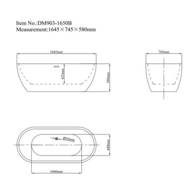 ONLY OPENED - Lago Freestanding Bath Double Ended Freestanding Bath - 1645 x 745mm