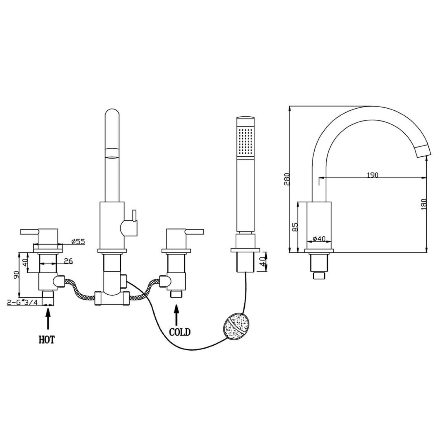 Chrome Bath Shower Mixer Tap 4 tap hole Arissa Better Bathrooms