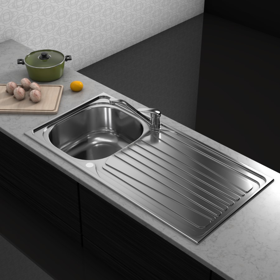 GRADE A2 - Essence Ava Single Bowl Reversible Drainer Stainless Steel Chrome Kitchen Sink - BeBa_26180