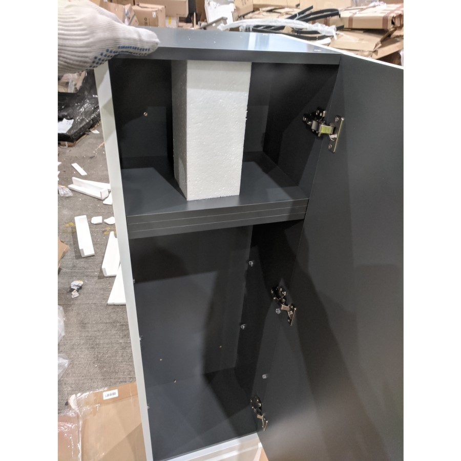 GRADE A2 - White Wood Effect Wall Mounted Tall Bathroom Cabinet 400mm - Boston