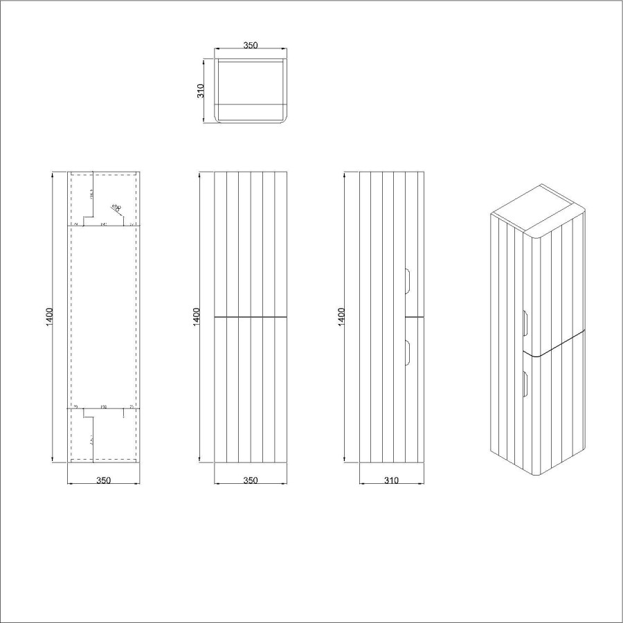 Pink Wall Mounted Tall Bathroom Cabinet 350mm - Empire