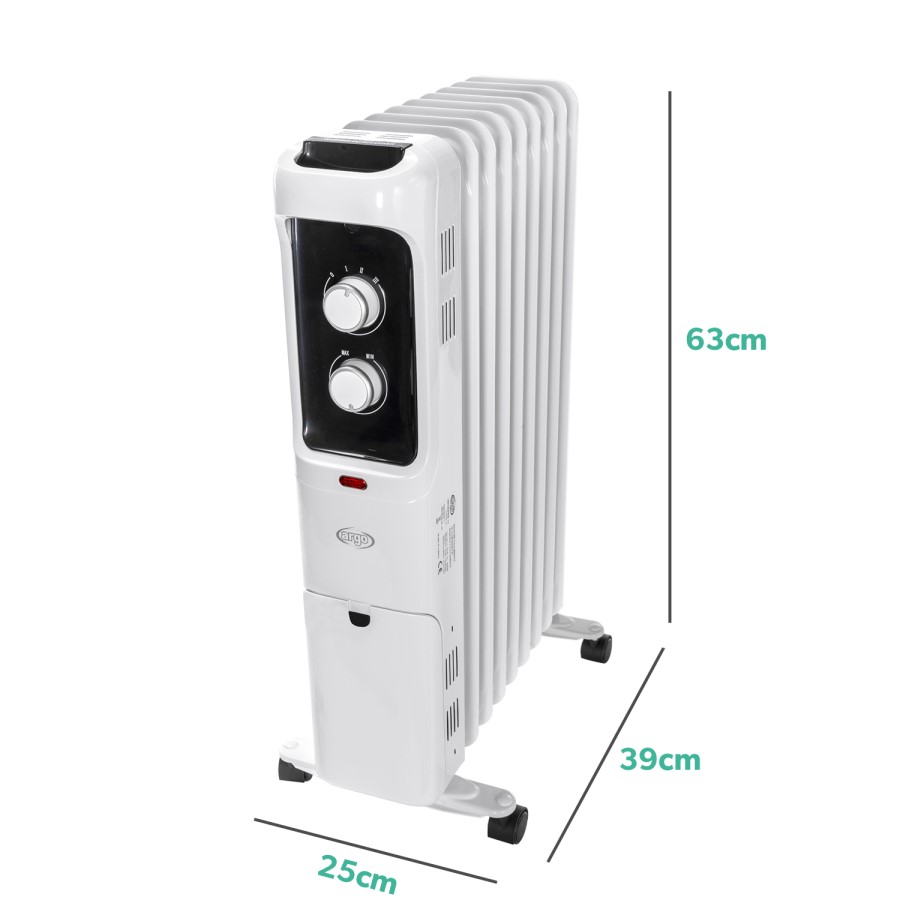 Argo Whisper 2 kw Portable Oil Filled Radiator 8 Fin with Thermostat