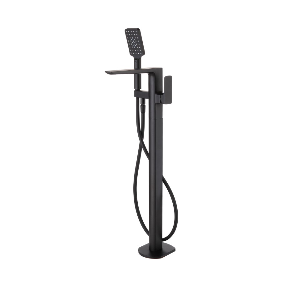 GRADE A1 - Zana Square Matt Black Freestanding Bath Shower Mixer Tap