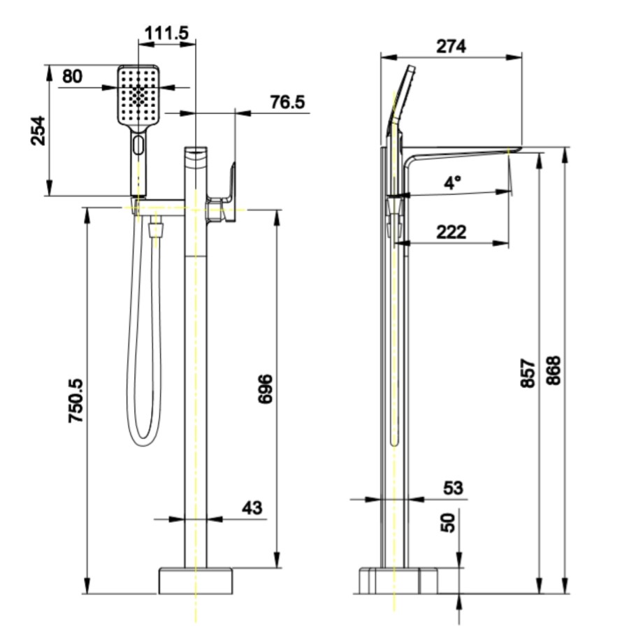 GRADE A1 - Zana Square Matt Black Freestanding Bath Shower Mixer Tap