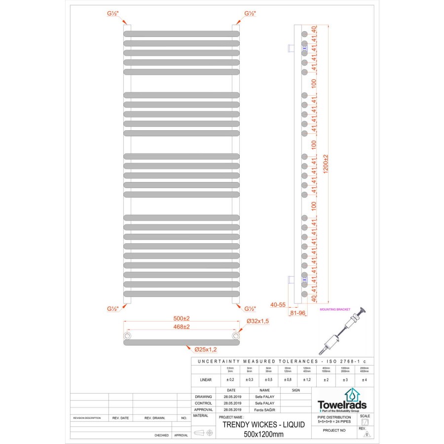 Towel Rads GRADE A2 - Iridio Electric Heated Towel Rail - 1200 x 500mm