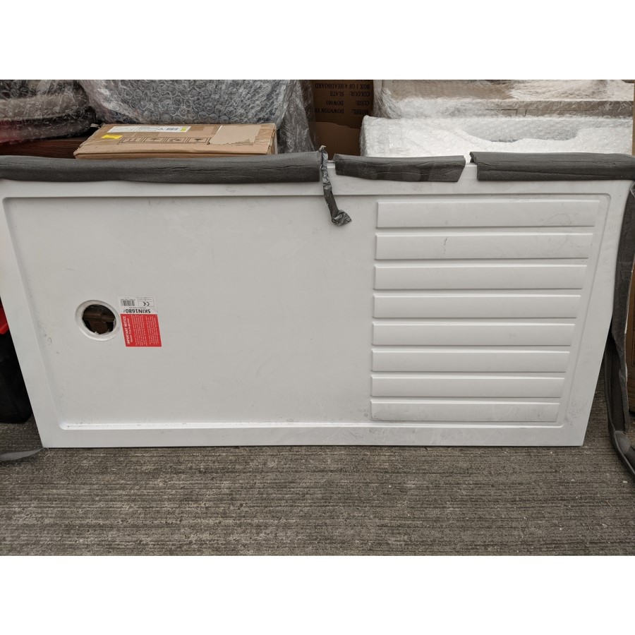 GRADE A2 - 1600 x 800mm Low Profile Rectangular Walk In Shower Tray with Drying Area - Purity 