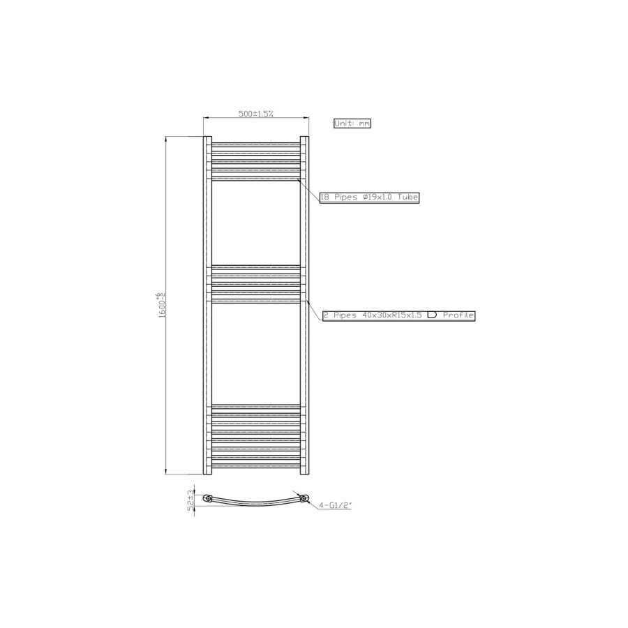 White Heated Towel Rail Radiator 1600 x 600mm - Gobi