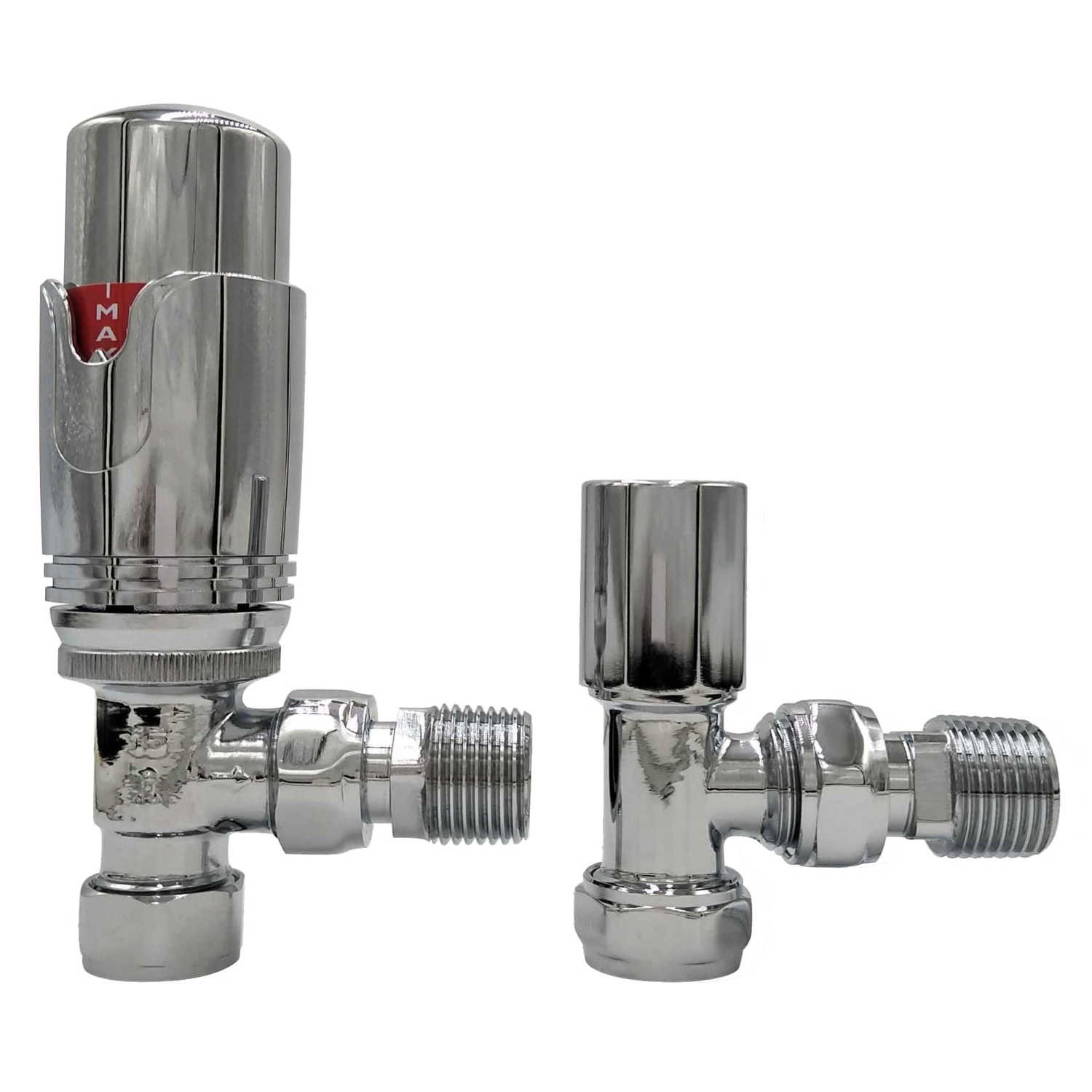Angle Radiator Valves ONLY OPENED - Chrome Thermostatic Angled Radiator Valves - Better Bathrooms