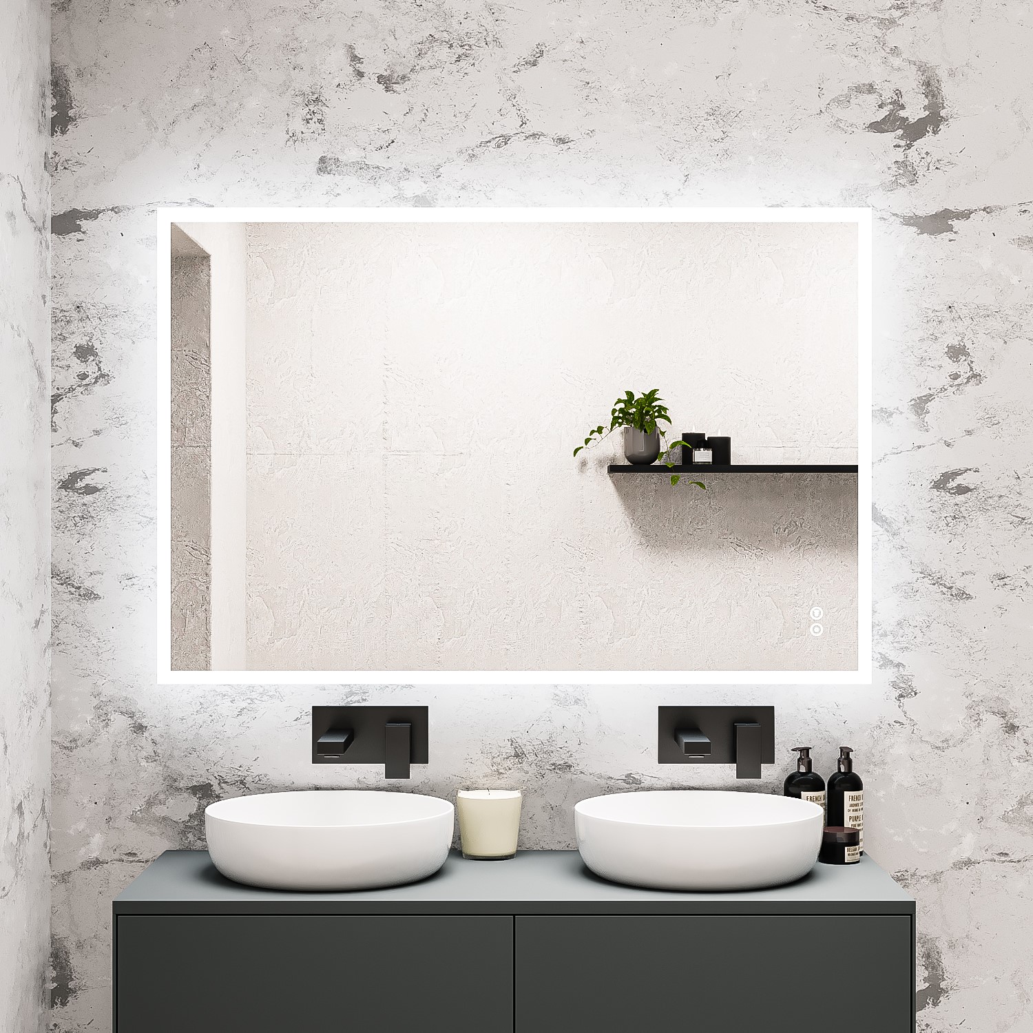 Rectangular LED Heated Bathroom Mirror with Bluetooth & Shaver Socket