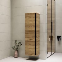 GRADE A2 - Wood Effect Wall Mounted Tall Bathroom Cabinet 420mm - Roxbi