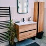 GRADE A2 - Wood Effect Wall Mounted Tall Bathroom Cabinet 420mm - Roxbi