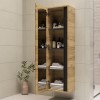 GRADE A2 - Wood Effect Wall Mounted Tall Bathroom Cabinet 420mm - Roxbi