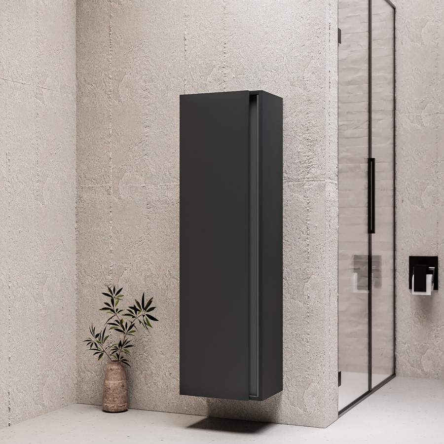 GRADE A2 - Grey Wall Mounted Tall Bathroom Cabinet 400mm - Roxbi