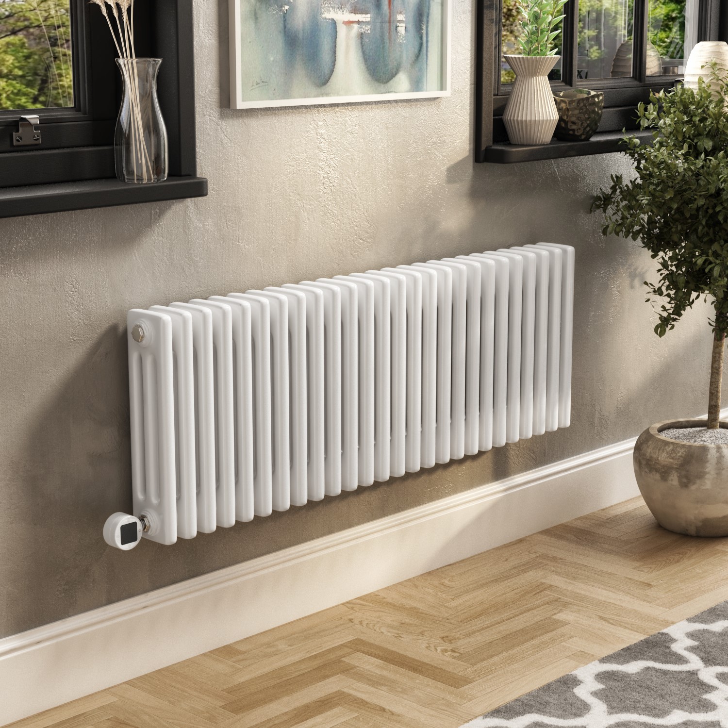 Electriq Horizontal Column Smart Electric Radiator With Wi-Fi Thermostat 1200W H400xw1190mm Bathroom Safe HC26-400-1.2WW - Image 2