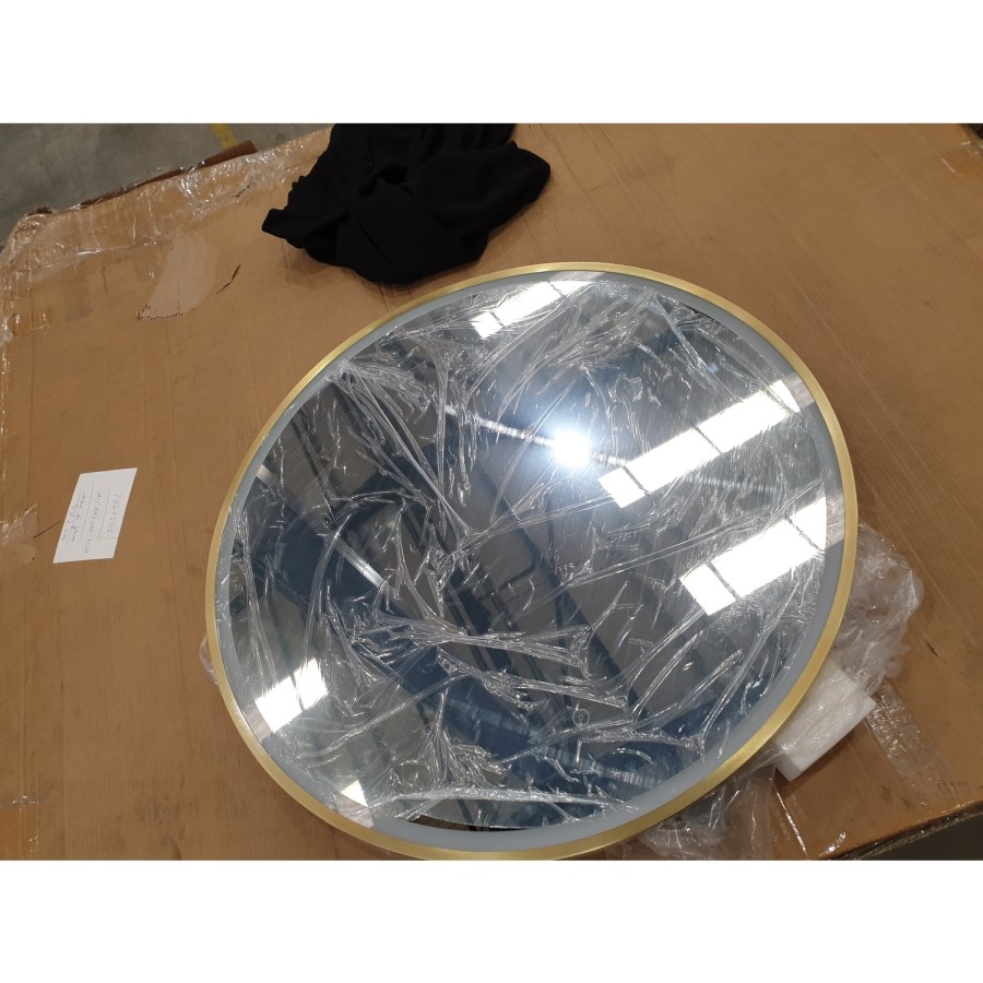 GRADE A2 - Round Brass LED Bathroom Mirror with Demister 800mm - Antares 