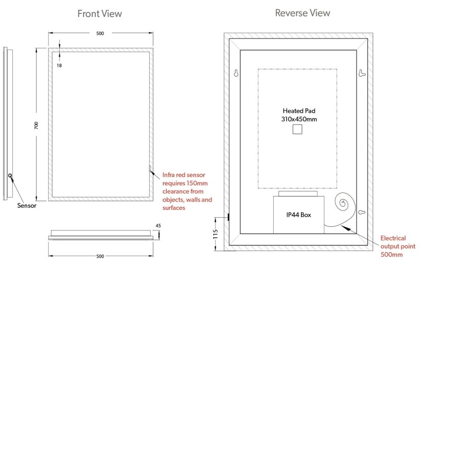 Rectangular LED Bathroom Mirror with Demister 500 x 700mm- HiB Globe 50 