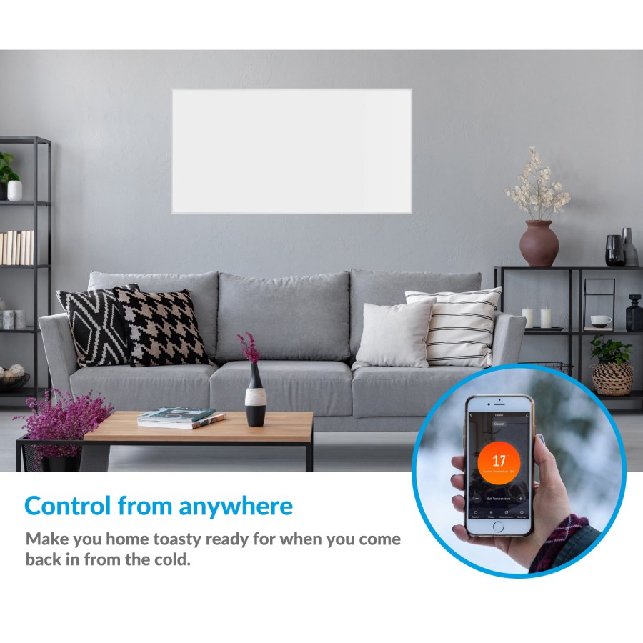 electriQ 700W Smart Infrared Wall Mounted Infrared Panel Heater - Low Energy  - 700 x 1150mm
