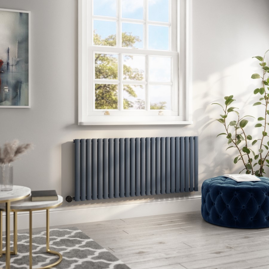 Anthracite Horizontal Smart Electric Radiator with Wi-Fi Thermostat - 2000W - H600xW1416mm - Bathroom Safe