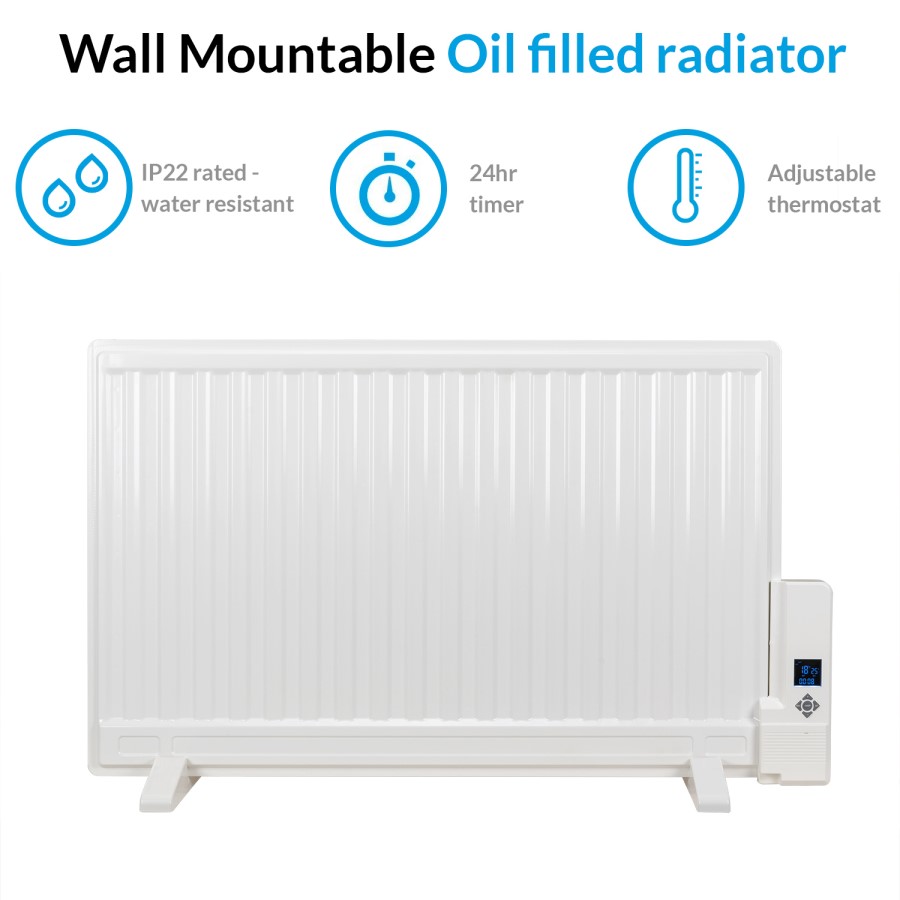 electriQ 800W Slim Wall Mounted Oil Filled Radiator - White