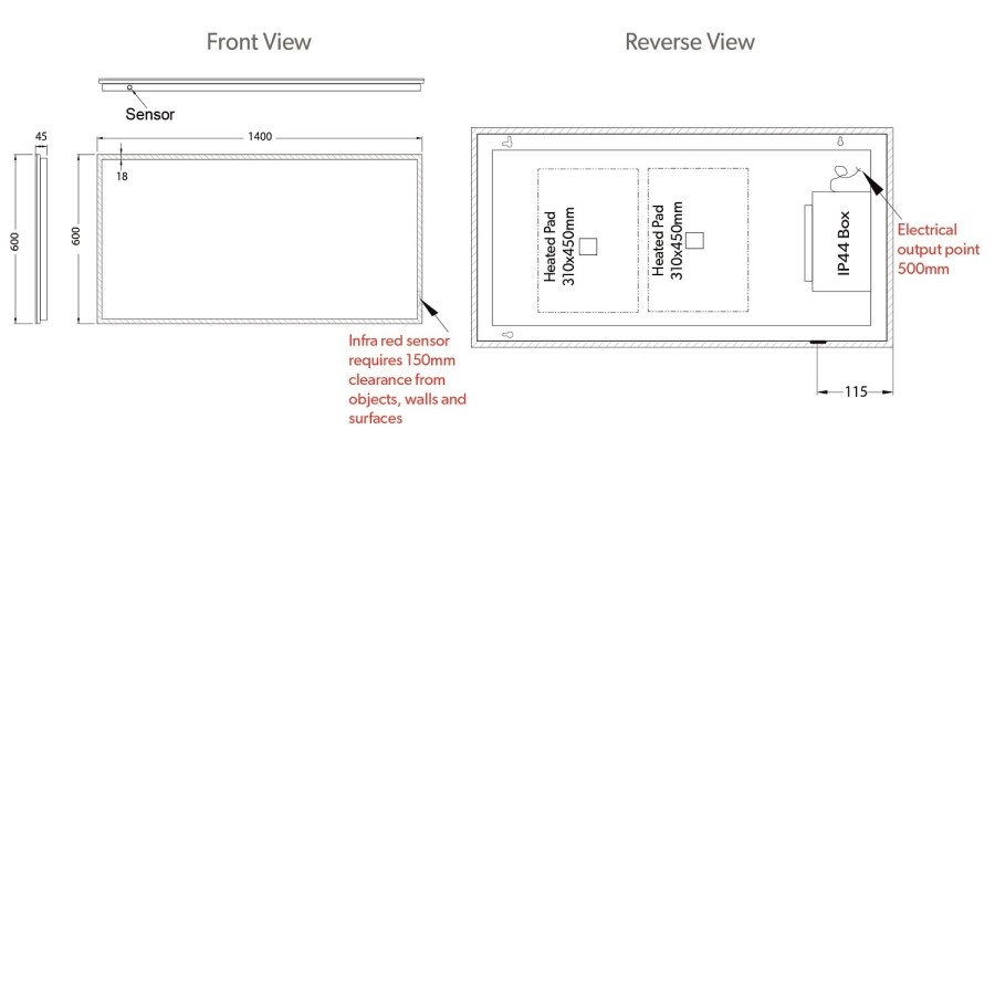 Rectangular LED Bathroom Mirror with Demister 1400 x 600mm- HiB Globe 140 
